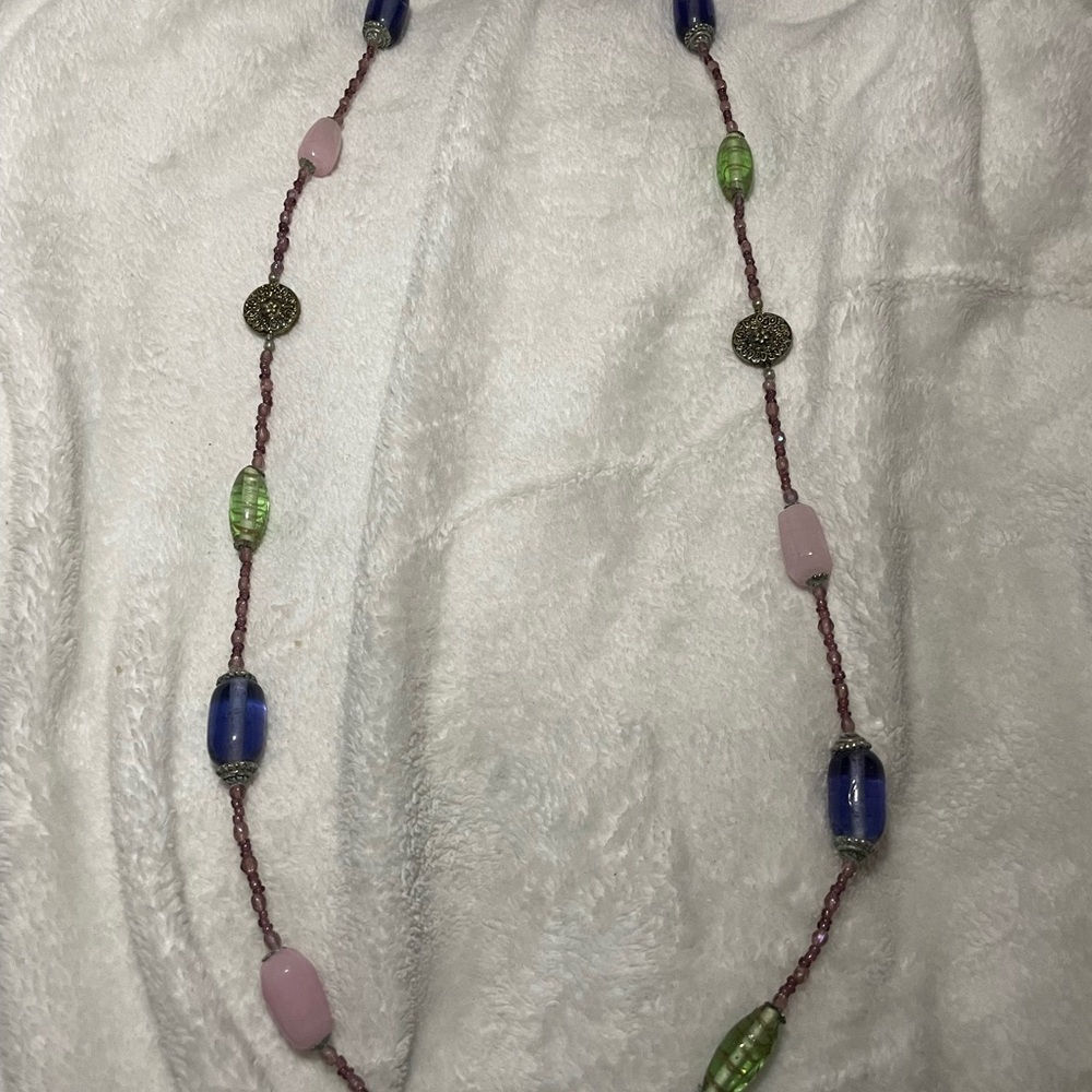Beaded Multicolor Necklace with Pink, Blue & Green Accents